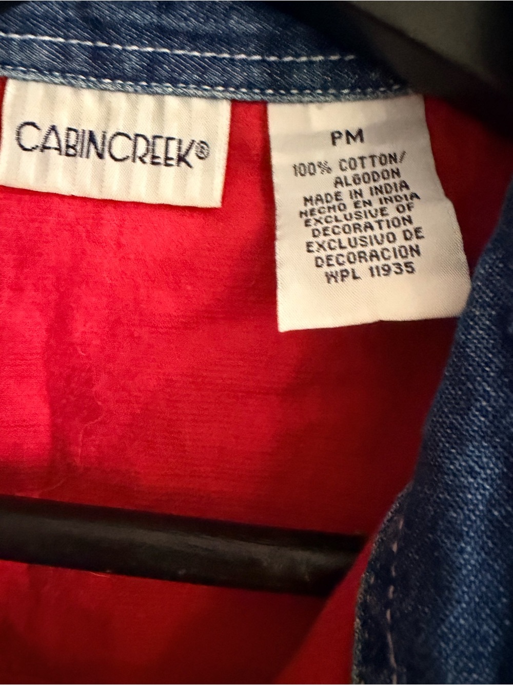 Cabin Creek Red Shirt with Denim Trim - Picture 4 of 4